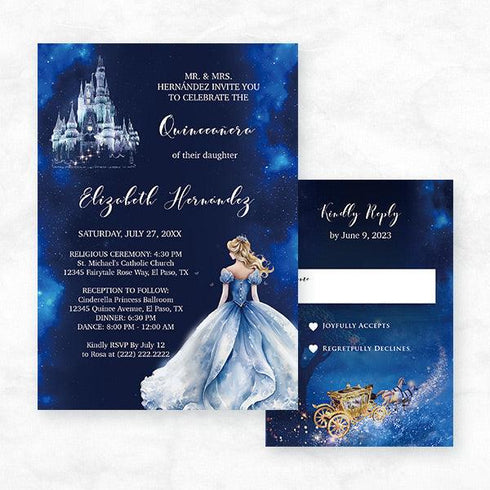 Cinderella carriage fairy tale quinceneara sweet 16 invitations CWIF67
